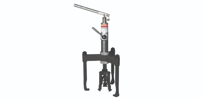 Jet-brand hydraulic torque wrench mounted on a stand with a long top lever and adjustable legs (industrial tool)