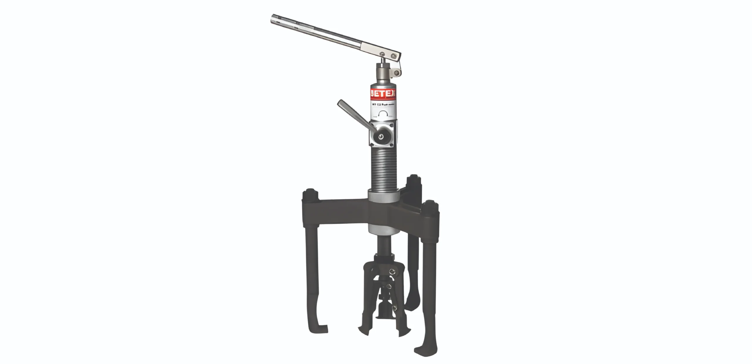Jet-brand hydraulic torque wrench mounted on a stand with a long top lever and adjustable legs (industrial tool)