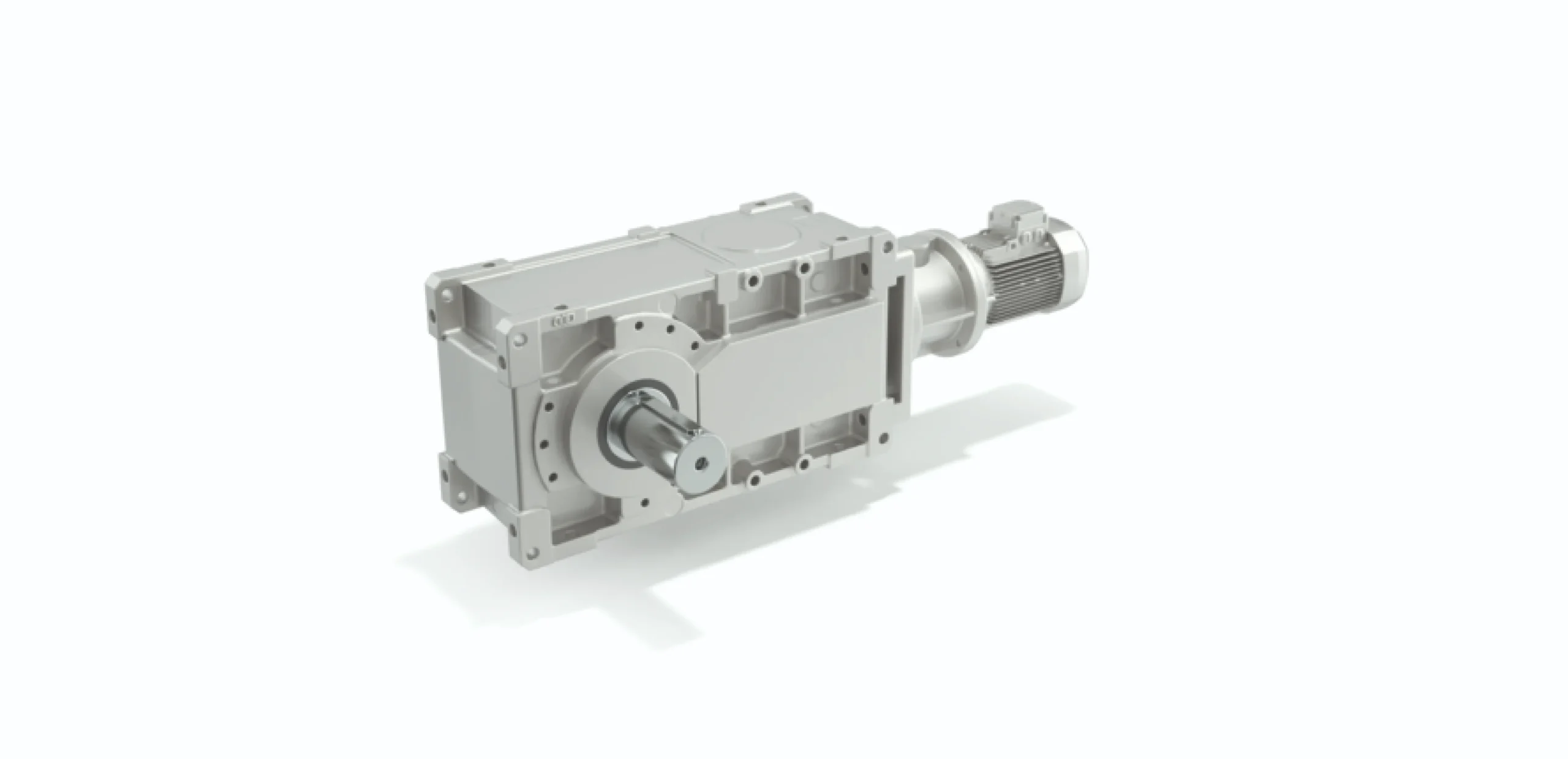 Industrial gearbox with an integrated electric motor mounted horizontally on a white background.https://example.com/placeholder1