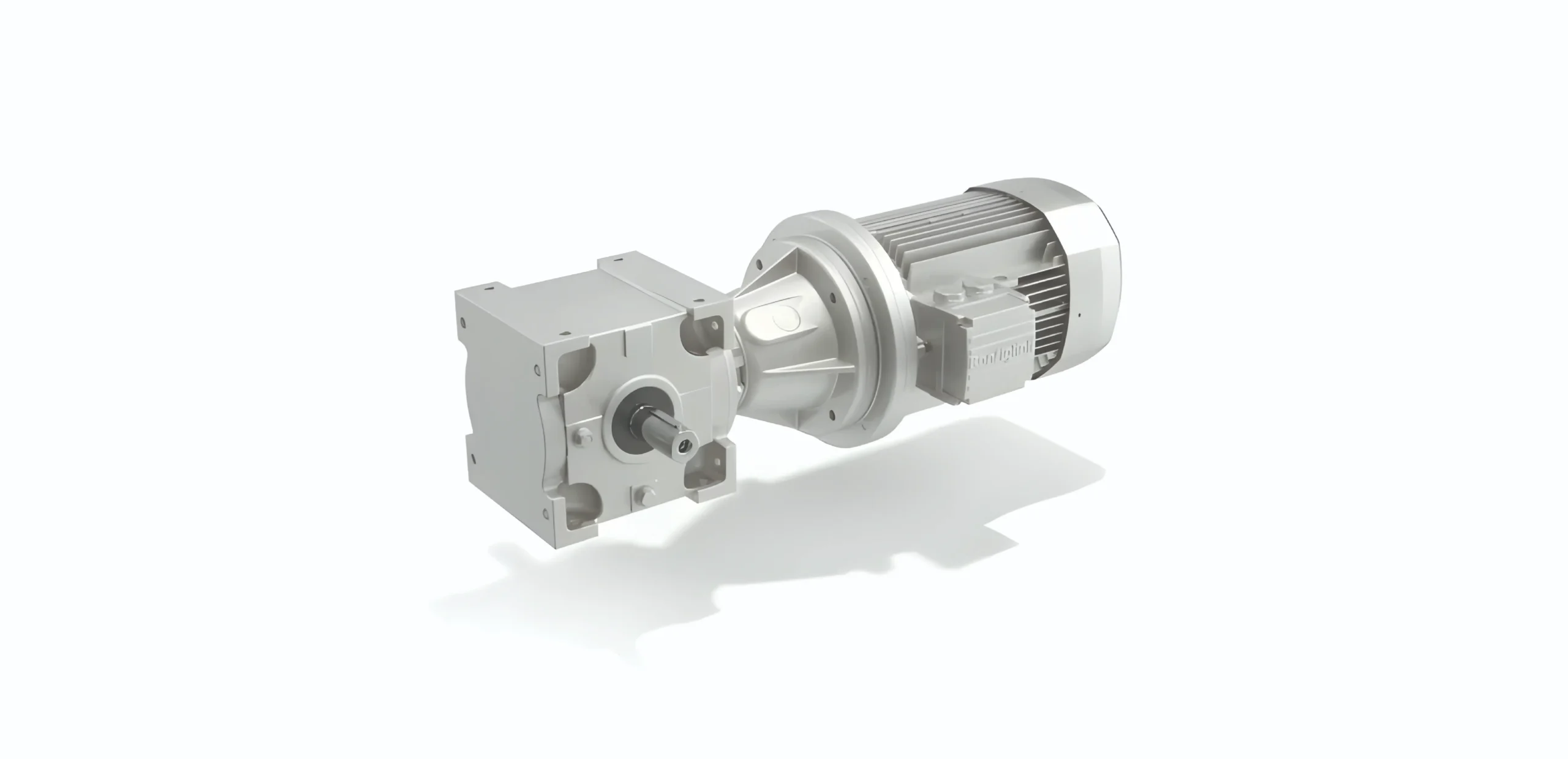 Geared motor assembly: an electric motor connected to a gearbox, shown in light gray on a white background.