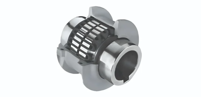 3D render of a metal lattice inside a curved circular shell, forming a cage-like structure