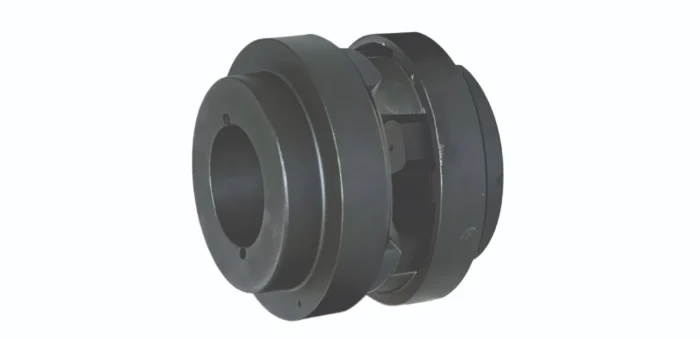 Dark metal shaft coupling with flanges and hollow center