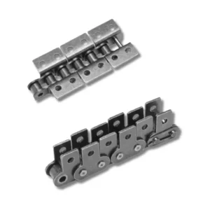 Metal roller chain segments with pins laid out, showing interlinked links and holes.