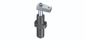 enerpac Machine Lifts SOH Series - Bearings Specialist Metal screw-driven linear actuator with a top mounting block and clamp around a threaded shaft at center.