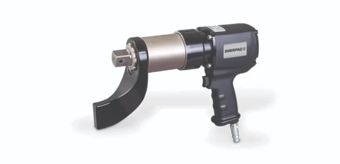 Enerpac hydraulic torque wrench with curved protective guard and pistol grip handle (industrial tool)
