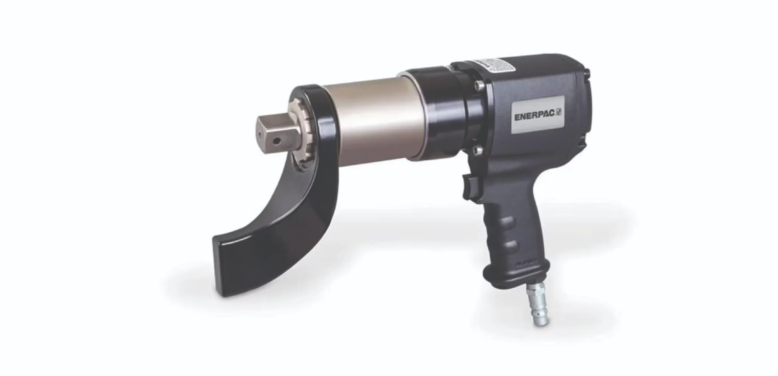 Enerpac hydraulic torque wrench with curved protective guard and pistol grip handle (industrial tool)